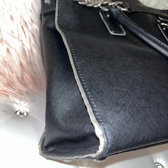 Michael Kors Hamilton Specchio Leather Black Silver Trim Handbag Tote - Picture 10 of 13